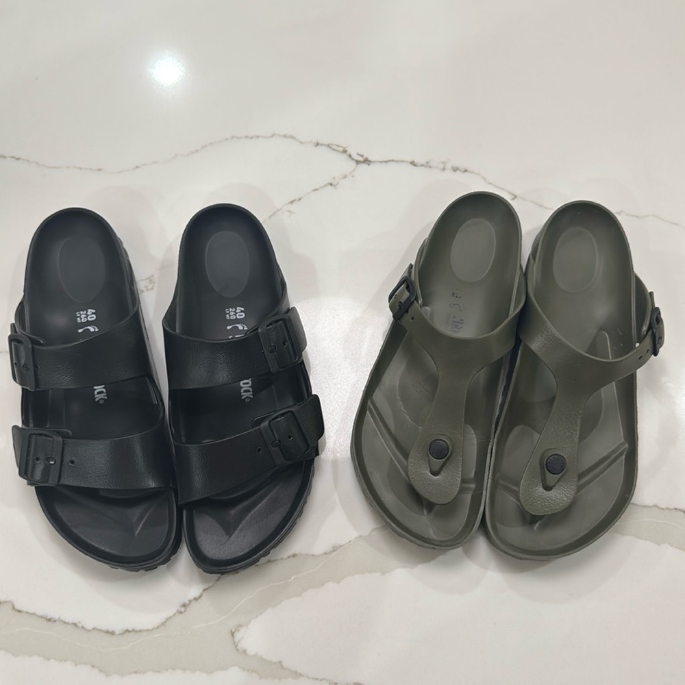 Birkenstock Rubber sandals. 2pair. Olive green and Black.